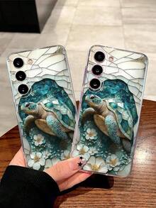 1个孵化蓝海龟与花朵图案软壳手机壳，兼容华为荣耀、Galaxy A04e/12/A13/A14/A34/A50/A52/A53/A54/S21/S22/S23/S24/S25/S25Ultra/S25FE/S26/S26 Plus/S26 Ultra/S26 Edge、6A/7A/8A、12T/13T/15T/15T Pro（国际版） - 無色 - 查看 2