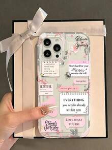 Pink Slogan Element Fashion Phone Protective Case, Designed With Various Memo And Notebook Patterns, Suitable For IPhone 13/11/17/16/14/15/15 Pro/15 Plus/15 Pro Max/12 Pro/13 Pro/14 Pro/12 Mini/13 Mini/11 Pro Max/12 Pro Max/13 Pro Max/14 Pro Max/14 Plus - Multicolor - View 3