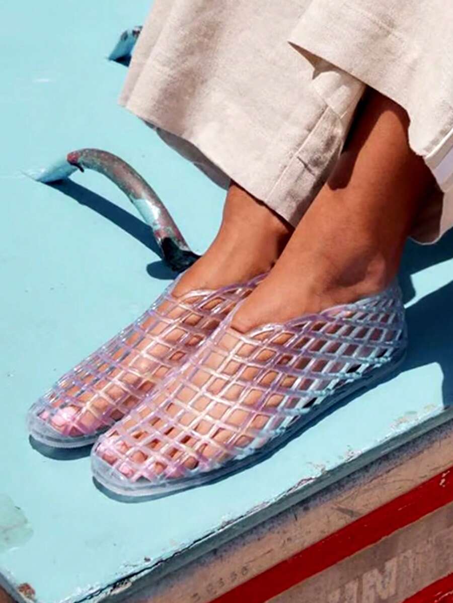 Clear Hollow Out Ballerina Shoes Ballet Flats For Women Back To School Summer Beach Slip-On Round Toe Outdoor Shoes - trắng - Xem 1