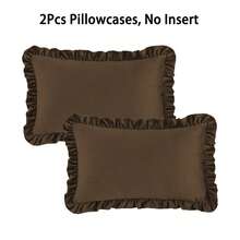 2pcs Ruffled Pillow Covers, Soft Velvet Decorative Cushion Covers, Solid Color Sofa Throw Pillow Cases, Suitable For Living Room, Bedroom, Home Decor (Inserts Not Included) - Dark Brown - View 14