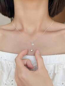 GAGAFEEL 1 chiếc vòng cổ bạc S925 thời trang & đa năng hình trái tim và nơ, dây rút điều chỉnh được, vòng cổ choker thanh lịch, quà tặng Ngày của Mẹ - Bạc - Xem 4