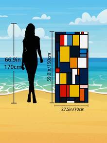 1pc Extra Large Mondrian Geometric Color Block Beach Towel, 90cm X 180cm - Modern Art Style Home Decor, Super Soft Absorbent Microfiber Material, Lightweight And Portable, Wind/Sun/Sand Proof, Pool/Beach Essential, Summer Travel Accessory, Suitable For Bathroom, Swimming, Fitness, Yoga, Camping, Unisex, Outdoor Single Party, Back To School, Graduation Gift, Mother's Day Gift - Geometry - View 13