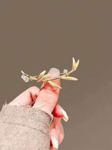 金色竹节结胸针，优雅简约设计，镶嵌水钻，时尚配饰 - 彩色 - 查看 4