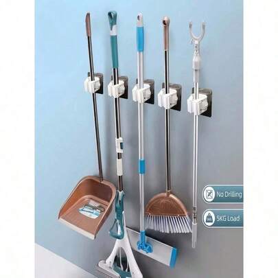 8PCS/4PCS/1pc Multi-Function Mop Broom Holder, Pot Clip, Wall-Mounted Broom Clip, Self-Adhesive Mop Broom Hanger, Detachable Waterproof Non-Slip Hooks, Suitable For Home, Bathroom, Kitchen, Garden And Garage Storage, Bathroom/Kitchen/Toilet/Garage Tools, No Drilling And Non-Slip (Random Color And Style)
