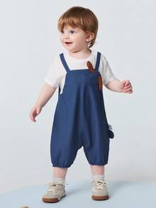 mini bala Baby Romper, Breathable Cute Fake Two-Piece Summer Outfit Quick-Dry 2026 - 牛仔中藍 - 查看 1