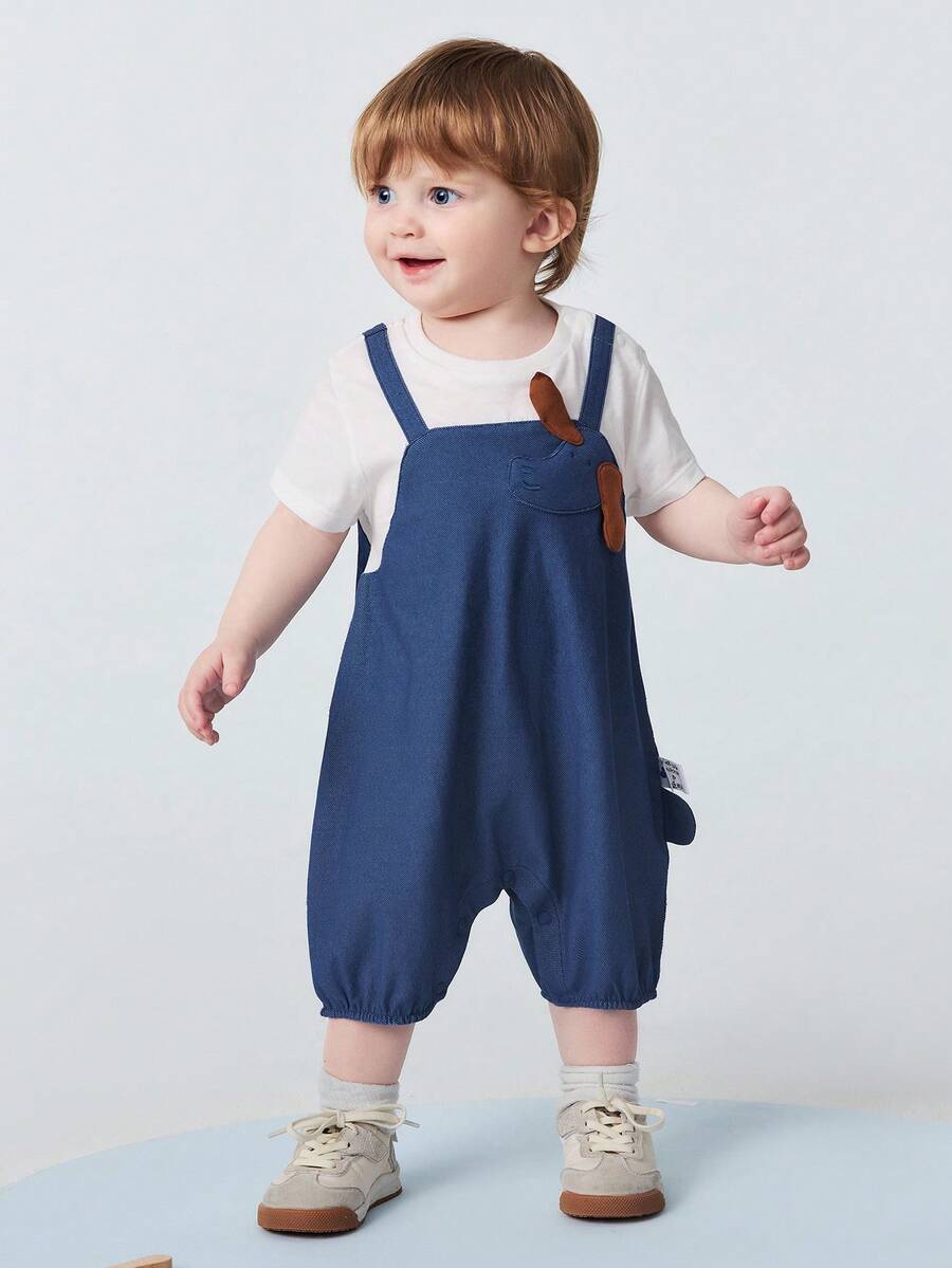 mini bala Baby Romper, Breathable Cute Fake Two-Piece Summer Outfit Quick-Dry 2026 - 牛仔中藍 - 查看 1
