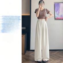 Women's  Linen Wide-Leg Pants 2026 New Summer Style High-Waisted Cotton-Linen Versatile Pink Casual Straight Pants - 白色 - 查看 4
