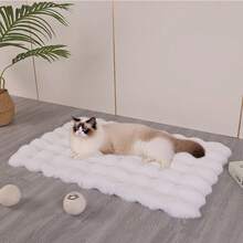 1pc Plush Pet Mat, Thickened Warm Anti-Slip Round Cat/Dog Cushion Pad - White - View 4