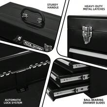 20.3-Inch Metal Toolbox With Drawers, Portable Steel Toolbox With Protective Lining, Metal Clasp And Lock For Garage, Home And Warehouse - black - 查看 10