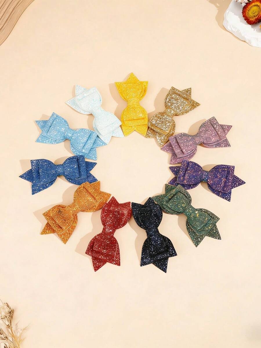 2/10pcs 3-Layer Shiny Hair Clips, Includes Bow Hair Clips, Top Clips, Princess Style Hair Flowers, Bangs Clips - Multicolor - View 1