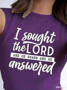 Graphic TeesWomen's Plus Size 100% Cotton Short Sleeve Crew Neck T-Shirt - With "I Sought The Lord And He Heard And He Answered" Faith Graphic (White Font Design), Soft Breathable Casual Top Suitable For Daily Leisure & Faith-Inspired Gatherings100% CottonWomen's Casual Cotton Tee Mother's Day Gift - Màu tím - Xem 3