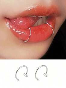 2pcs Punk Style Non Piercing Lip Rings In, Fashionable And Personalized Lip Rings - 單字戒指 - 查看 6