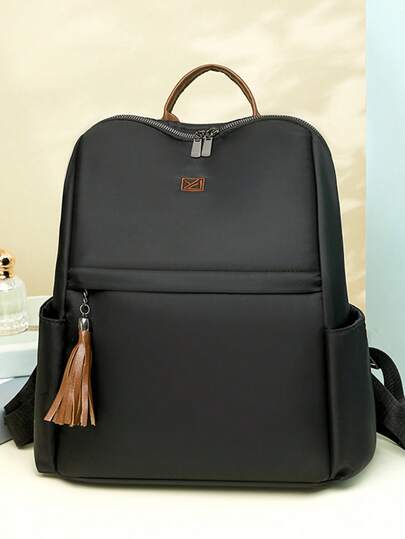 2-Color Contrast Decor Casual Women's Backpack, Organizer Backpack, Multi-Function Nylon Backpack, Lightweight And Portable, With Laptop Compartment, Large Capacity, Suitable For Female College Students, Middle/High School Students, Outdoor, Travel, Picnic, Elementary Students, Beginners, Daily Office, Valentine's Day Gift