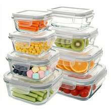 TUMATICLY 8PCS Glass Food Storage Containers With Lids, Food Storage Containers, Leak-Proof, Suitable For Fruits, Vegetables, Kitchen, Picnic, Meal Preparation, Refrigerator - 灰色 - 查看 8