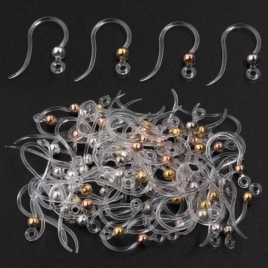 20 chiếc/gói Móc khuyên tai bằng nhựa, 14x18mm, kiểu dáng tối giản, bằng nhựa trong suốt, không gây dị ứng, vô hình, phụ kiện làm trang sức khuyên tai DIY.