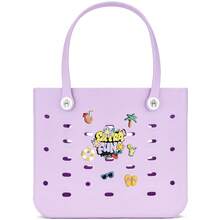 Oversized EVA Beach Tote Bag, Multi-Size Durable Rubber Tote Handbag For Women, Lightweight & Breathable Open Top Shopping Bag, Waterproof Sand Resistant Shoulder Bag, Quick Dry Easy Clean, Perfect For Pool Beach Vacation Travel Camping Casual Outings, DIY Ready Solid Color Basket Bag - 彩色 - 查看 18