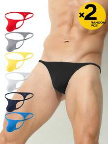 2pcs Solid Thong Sexy Underwear Men's SexyThong Sexy Underwear  Sexy G-String Ribbed Casual Thong Underwear    Suitable For Outdoor Sports & Casual Wear Men's Casual Underwear For Everyday Wear, Lightweight And Comfortable Briefs, A Great Gift For Him. - Ngẫu nhiên 2 - Xem 1