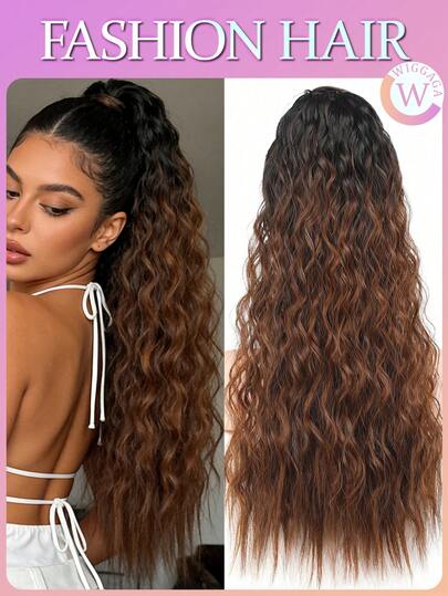 WIGGAGA Ss Style Inspo Woman Vacation Outfits Valentine's Day Summer Outfits Summer Synthetic Long Corn Wavy Ponytail Hairpiece Wrap On Hair Clip Ombre Brown Blonde Hair Extensions Pony Tail