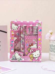 SANRIO 6件套Hello Kitty卡通尺子、卷笔刀、橡皮擦、笔记本文具套装，创意绘画及办公用品，Kitty猫文具礼盒套装（部分配件随机）（包装设计随机） - 彩色 - 查看 10