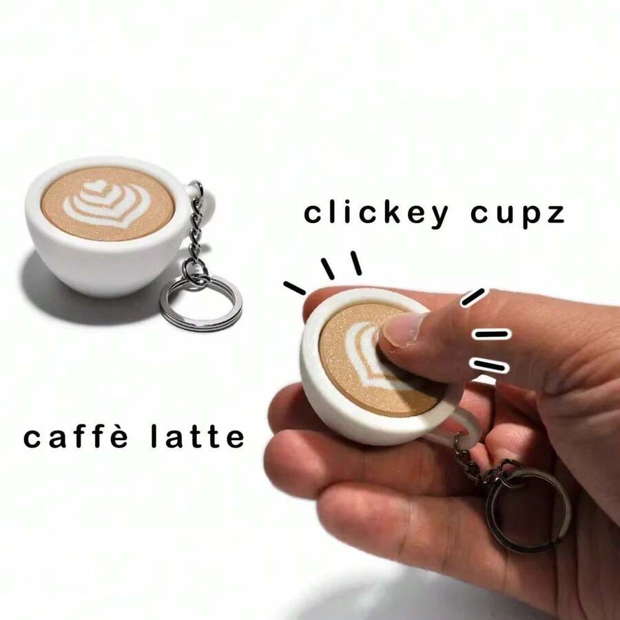 Clickey Cupz 咖啡杯按压式吊坠 - 挤压即可发出“咔哒”声,可挂在包包/钥匙上的减压小玩意,逼真的拉花细节,新年/节日惊喜礼物 - 彩色 - 查看 1