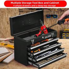 20.3-Inch Metal Toolbox With Drawers, Portable Steel Toolbox With Protective Lining, Metal Clasp And Lock For Garage, Home And Warehouse - black - 查看 7