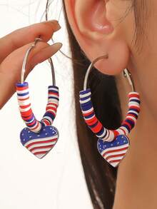 1 Pair Independence Day Style Star, Flag, Heart Design Earrings, Fashion Personalized Gift Suitable For Daily Outfit, Perfect For Party And Holiday, Versatile Accessory For Women - Multicolor - View 6