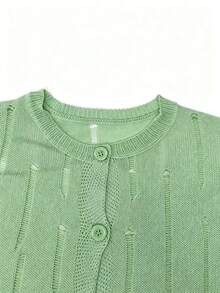 Áo khoác cardigan dệt kim mỏng màu xanh bạc hà dành cho nữ, kiểu dáng dài vừa phải, tay dài, thích hợp cho trang phục mùa hè. - Màu xanh Bạc hà - Xem 3