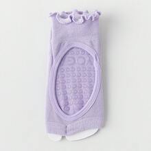 1 Pair Candy Color Toeless Yoga Socks With Grips, Perforated Design, Fashionable & Comfortable For Sports - Lilac Purple - View 8