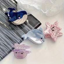 2pcs Cute Ocean Animal-Shaped Acetate Mini Hair Clips, In The Shapes Of Dolphins, Whales, Starfish, Octopuses, Seahorses, Crabs, Shells, Etc., Brightly Colored Fashion Accessories, Suitable For All Seasons, Stylish And Versatile - Ngẫu nhiên 2 cái - Xem 2
