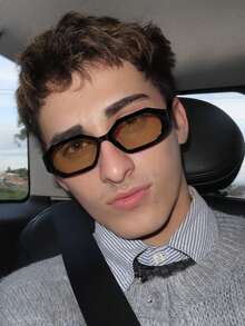 1副男士聚碳酸酯多边形独特眼镜框，简约个性休闲复古百搭时尚眼镜，适合日常佩戴、街头摄影、旅行度假等场合，附赠眼镜盒 - 彩色 - 查看 11