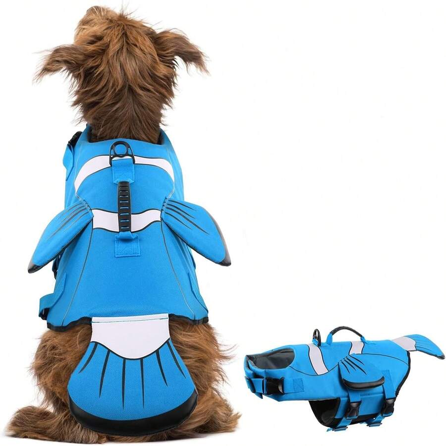 Chaleco salvavidas para perros grande/mediano/pequeño, chaleco de natación ajustable resistente al desgarro con asa de rescate, chaleco salvavidas de alta visibilidad y alta flotabilidad para nadar, navegar, playa, piscina y otras actividades acuáticas, diseño lindo de pez payaso