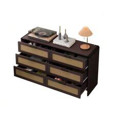 130 Cm Long, Arched Corner Rattan Cabinet With 6 Drawers, Suitable For Living Room, Bedroom And Kitchen, Natural - 卡其色 - 查看 4