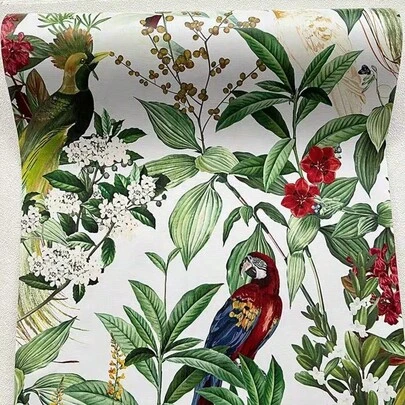 1 rouleau de papier peint autocollant à motif floral et oiseau, papier peint décoratif en PVC pour salon, chambre à coucher, meuble, imperméable, résistant à l'huile, résistant à l'usure, papier peint amovible, 45 cm x 100 cm/46 cm x 500 cm