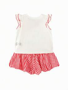 Balabala 2026年新款女婴夏季两件套，柔软棉质，格子蝴蝶结装饰，轻盈透气，可爱日常穿着 - 白紅色調 - 查看 2