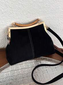 New Retro PU Material Handbag, Detachable Women's Shoulder Bag With Buckle Wallet - Black - View 5