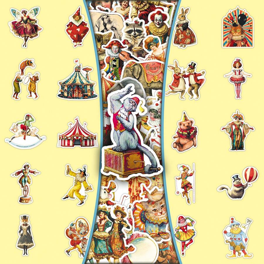 50pcs Vintage Victorian Circus Cartoon Stickers, Creative Decorative Stickers For Notebook, Bookshelf - Multicolor - View 1