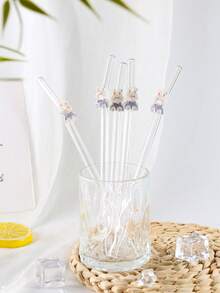 1/4件可愛兔子造型玻璃吸管 可重複使用可彎曲透明吸管 附蝴蝶結裝飾，適用於奶昔奶茶果汁冷飲，泳池婚禮畢業海灘派對裝飾，易清洗，情人節母親節父親節聖誕節生日浪漫禮物 - 樣式1 - 查看 3