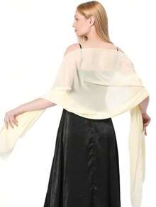 1 件装时尚柔软雪纺围巾披肩晚礼服婚礼披肩新娘围巾女士羊绒黑色披肩 - 彩色 - 查看 25