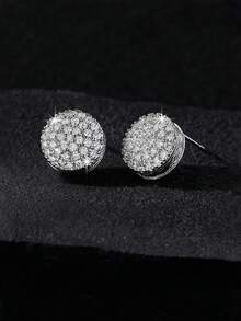 一对/套奢华嘻哈圆形立方氧化锆11毫米耳钉，闪亮男女皆宜的街头时尚饰品，适合派对、节日、珠宝礼品和日常佩戴 - 彩色 - 查看 4