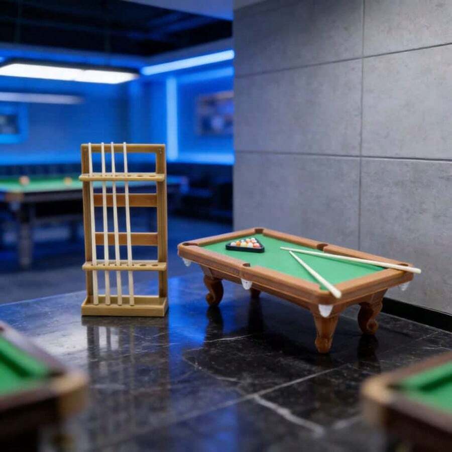 1:12 Scale Miniature Pool Table Set, Dollhouse Accessories Realistic Billiard Table, Playset Prop - Multicolor - View 1