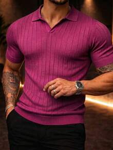 Men's Chic Lightweight Textured Knit Sweater Shirt, High Quality, Perfect For Summer, Spring, Autumn, And Winter, Ideal For Father's Day. - 玫瑰紅 - 查看 1