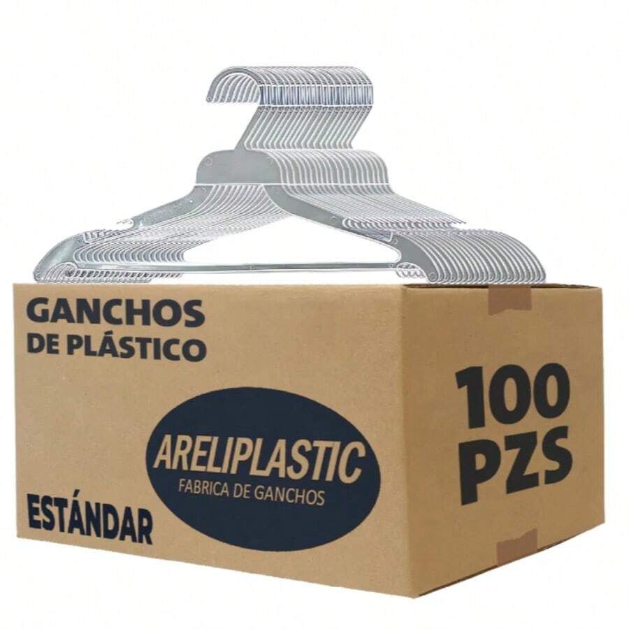 Ganchos de plástico ultra resistentes ARELIPLASTIC para ropa, diseñados para organizar tu clóset de forma práctica, mantener tus prendas sin arrugas ni deformaciones y optimizar cada espacio, ideales para uso diario en casa, lavandería o negocio - Ver 1