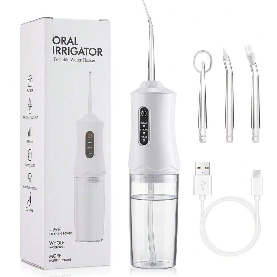 Hailicare Portable Water Flosser, 3 Modes, 220ml Detachable Water Tank, Type-C Charging, Home & Travel Oral Care Water Flosser - White - View 1