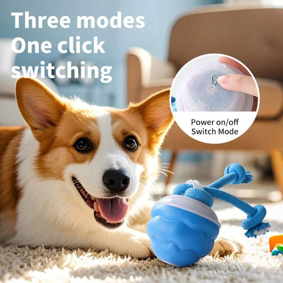 Automatic Self Rolling Interactive Dog Toy Ball With Chew Rope, Electric Bouncing Smart Pet Ball To Relieve Puppy Boredom Indoor Outdoor Play Gift - Blue - View 1