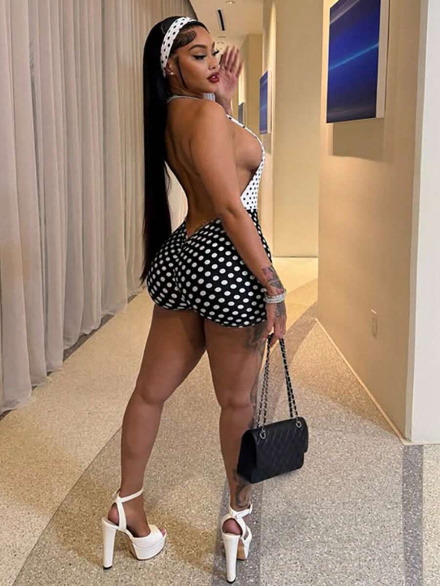 新款夏季时尚性感露背无袖紧身连体裤 - 黑色 - 查看 1