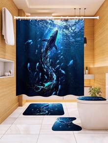 1/3/4 Stücke Tiefsee Leuchtend Blauer Wal & Fluoreszierender Fisch Duschvorhang Set, Geheimnisvoller Ozean Kunst Stil Badezimmer Fenstervorhang, Wasserdicht & langanhaltend Moderne Heim Badezimmer Dekoration Duschvorhang, 72in*72in - Badezimmer Raumteiler Duschvorhang, Inklusive 12 Haken, Badezimmer Set - Inklusive Toilette-Sitz Abdeckung, Badematte und Teppich, Hergestellt aus Polyesterstoff - Waschbar, Geeignet für Heim Badezimmer / Hotel - Blauwal - Übersicht 9