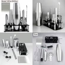 KCJLHGT 2/14/16/17 piezas Juego de mezcla de cócteles de 750ml (25oz), 750ml/600ml (25oz/20oz), Kit de herramientas de bar en casa con soporte de recetas de cócteles - Plateado - Ver 9