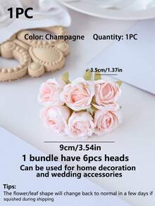 1 Bouquet (6pcs) Artificial Mini Rose Tea Flower Letter DIY Wreath Materials, Candy Box Accessories, Home Wedding Decor, Bride Wrist Corsage, Chest Flower, Headpiece, Valentine's Day, Graduation Gift, Birthday Party Cake Decor (Approx. Half Palm Size For Women) - Baby Pink - View 7