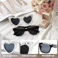 Newlywed Decoration Groom & Bride Fashion Glasses, Just Married Wedding Party Honeymoon Accessories, White And Black - Multicolor - View 5