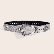 1pc Women's Western Cowgirl Style Rhinestone Embellished Y2K Waist Belt, Suitable For Daily, Party And Gathering - Silver - View 8